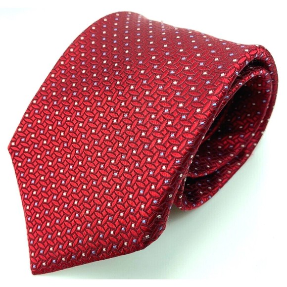 DANIEL CREMIEUX Tie Red 100% Silk Micro Squares Oval Geometric Men's Necktie 60" - Picture 2 of 9